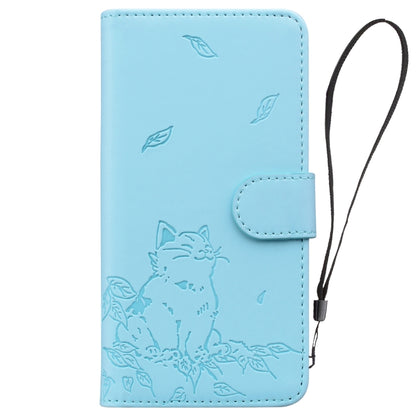 For Google Pixel 9 Pro XL Cute Cat Embossed Leather Phone Case(Sky Blue) - Google Cases by buy2fix | Online Shopping UK | buy2fix