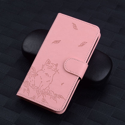 For Google Pixel 9 Pro XL Cute Cat Embossed Leather Phone Case(Pink) - Google Cases by buy2fix | Online Shopping UK | buy2fix