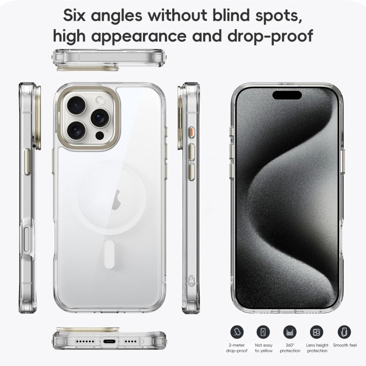 For iPhone 16 Pro Frosted Crystal Clear Lens Holder MagSafe Magnetic Phone Case(Transparent Titanium Blue) - iPhone 16 Pro Cases by buy2fix | Online Shopping UK | buy2fix