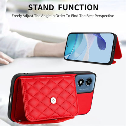 For Motorola Moto G Play 2024 5G Rhombic Texture Card Bag RFID Phone Case with Long Lanyard(Red) - Motorola Cases by buy2fix | Online Shopping UK | buy2fix