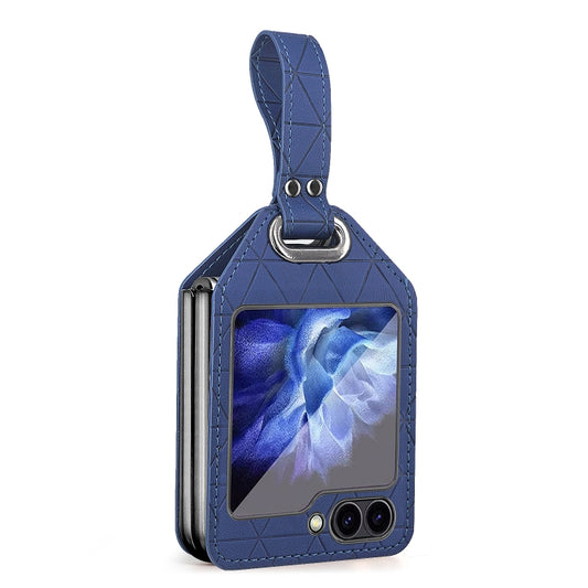 For Samsung Galaxy Z Flip6 Electroplating PC Hybrid PU Leather Phone Case with Wristband(Blue) - Galaxy Z Flip6 5G Cases by buy2fix | Online Shopping UK | buy2fix