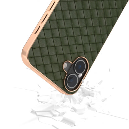 For iPhone 16 Plus Electroplated Frame Woven Texture PU Phone Case(Green) - iPhone 16 Plus Cases by buy2fix | Online Shopping UK | buy2fix