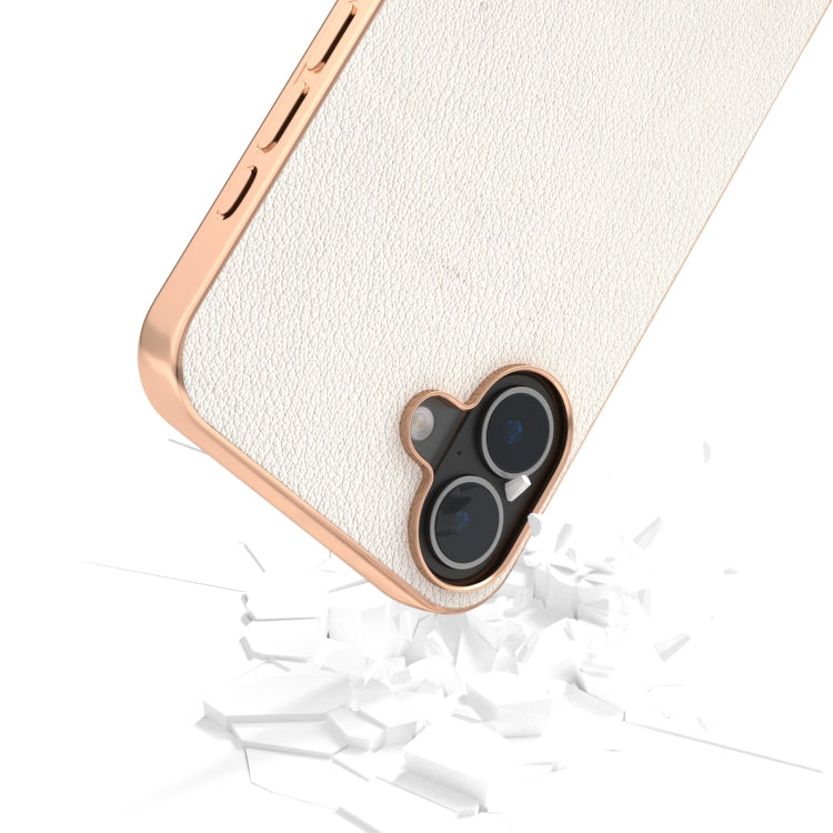 For iPhone 16 ABEEL Electroplated Frame Genuine Leather Wave Phone Case(Grey) - iPhone 16 Cases by buy2fix | Online Shopping UK | buy2fix