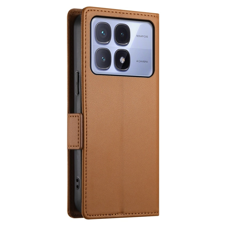 For Redmi K70 Ultra Side Buckle Magnetic Frosted Leather Phone Case(Brown) - Xiaomi Cases by buy2fix | Online Shopping UK | buy2fix