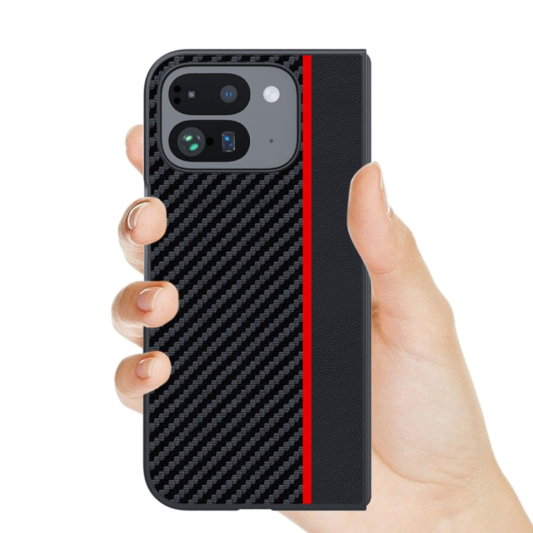 For Google Pixel 9 Pro Fold Ultra-thin Carbon Fiber Texture Printing Phone Case(Black Red) - Google Cases by buy2fix | Online Shopping UK | buy2fix