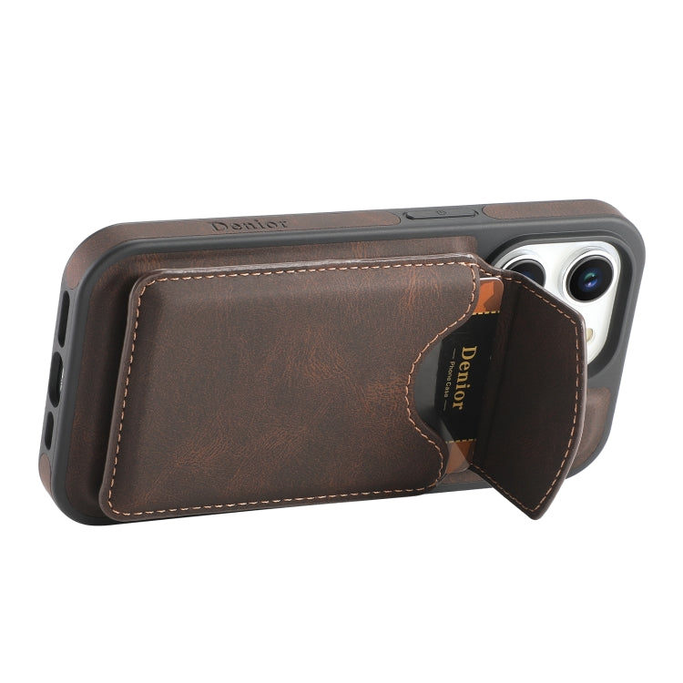 For iPhone 16 Denior D19 Skin Feel MagSafe Detachable Card Slot Phone Case(Brown) - iPhone 16 Cases by Denior | Online Shopping UK | buy2fix