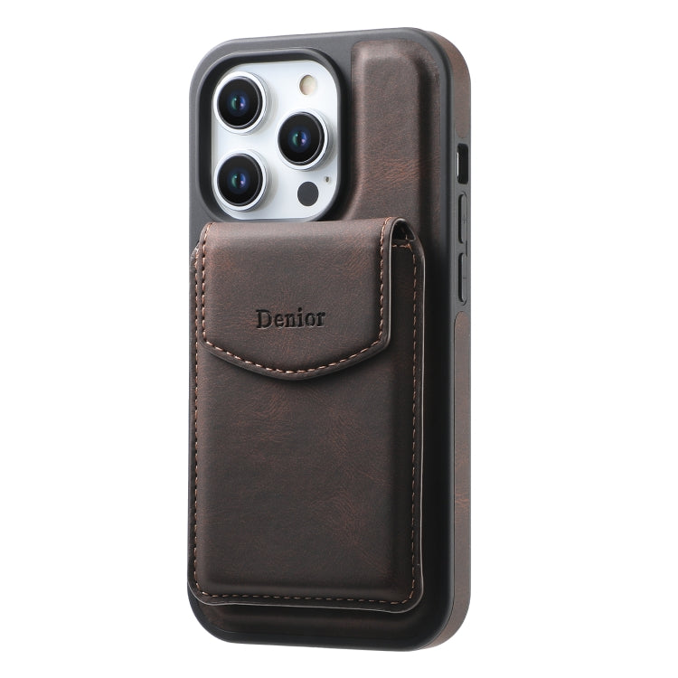 For iPhone 15 Denior D19 Skin Feel MagSafe Detachable Card Slot Phone Case(Brown) - iPhone 15 Cases by Denior | Online Shopping UK | buy2fix