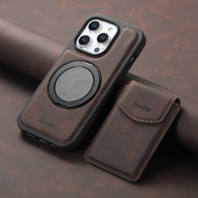 For iPhone 15 Denior D20 Skin Feel MagSafe Holder Detachable Card Slot Phone Case(Brown) - iPhone 15 Cases by Denior | Online Shopping UK | buy2fix