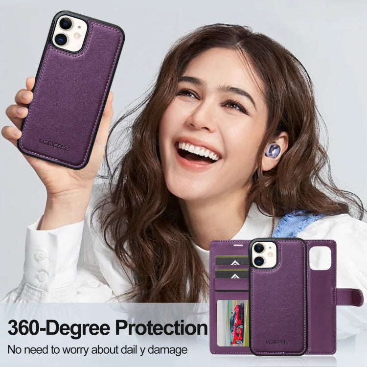 For iPhone 11 LC.IMEEKE L2 Series Detachable Magsafe PU Phone Case with Lanyard(Purple) - iPhone 11 Cases by LC.IMEEKE | Online Shopping UK | buy2fix