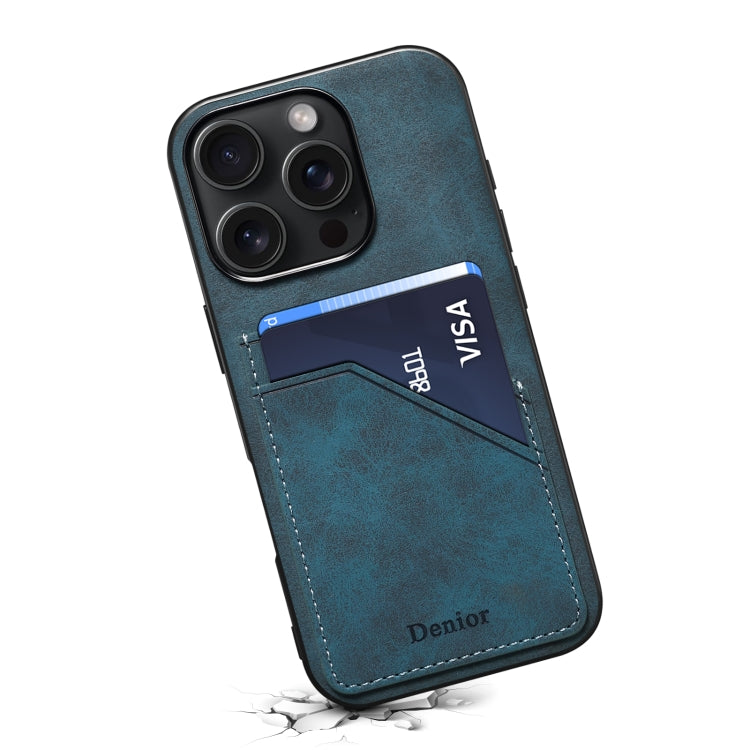 For iPhone 16 Denior D09 PU Dual Card Slot Back Cover Phone Case(Blue) - iPhone 16 Cases by Denior | Online Shopping UK | buy2fix