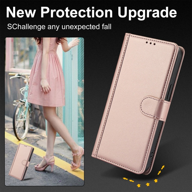 For Motorola Moto G Power 5G 2024 Skin Feel Pure Color Card Slots Leather Phone Case with Dual Lanyard(Rose Gold) - Motorola Cases by buy2fix | Online Shopping UK | buy2fix