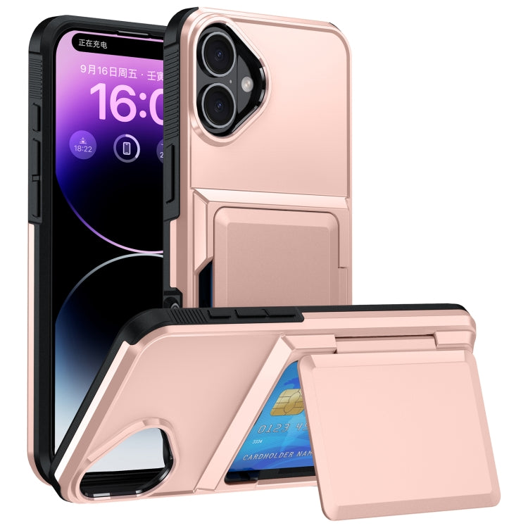 For iPhone 16 Plus Card Slot Holder Phone Case(Rose Gold) - iPhone 16 Plus Cases by buy2fix | Online Shopping UK | buy2fix