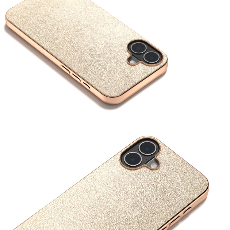 For iPhone 16 PU Leather Electroplating Frame Full Coverage Phone Case(Gold) - iPhone 16 Cases by buy2fix | Online Shopping UK | buy2fix