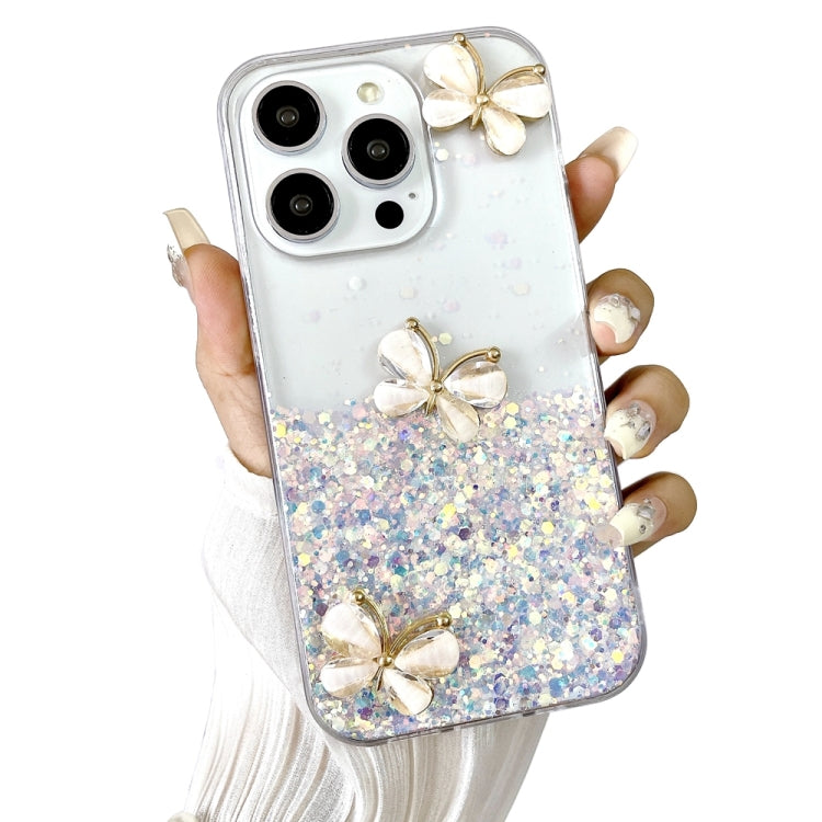 For iPhone 16 Pro Max Luminous Starry Sky Glitter Butterfly TPU Phone Case(White) - iPhone 16 Pro Max Cases by buy2fix | Online Shopping UK | buy2fix