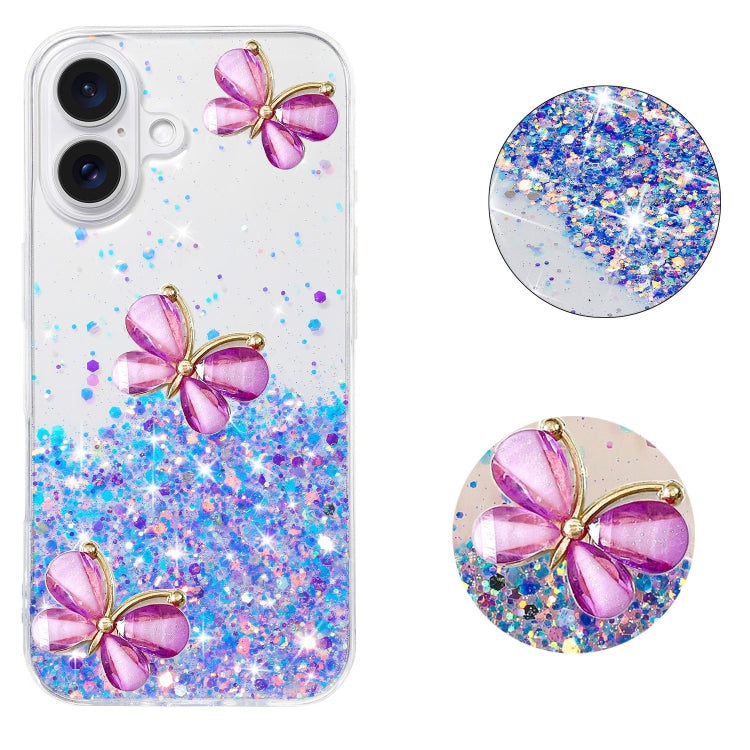 For iPhone 16 Plus Luminous Starry Sky Glitter Butterfly TPU Phone Case(Purple) - iPhone 16 Plus Cases by buy2fix | Online Shopping UK | buy2fix