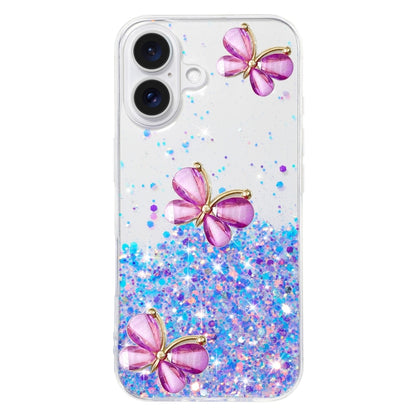 For iPhone 16 Luminous Starry Sky Glitter Butterfly TPU Phone Case(Purple) - iPhone 16 Cases by buy2fix | Online Shopping UK | buy2fix