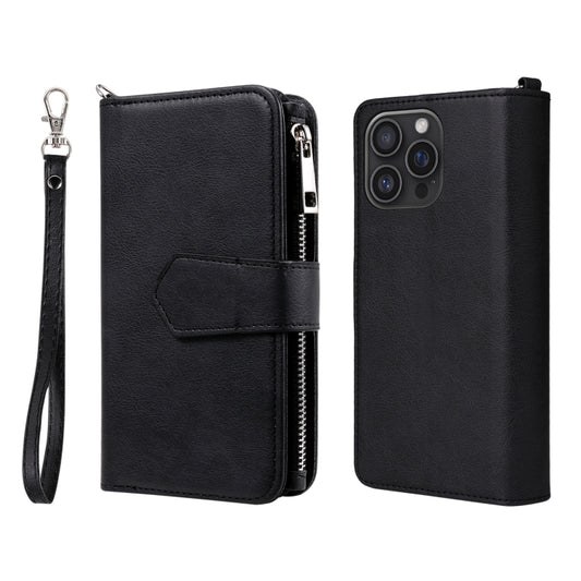 For iPhone 16 Pro Max Solid Color 2 in 1 Zipper Shockproof Phone Case(Black) - iPhone 16 Pro Max Cases by buy2fix | Online Shopping UK | buy2fix