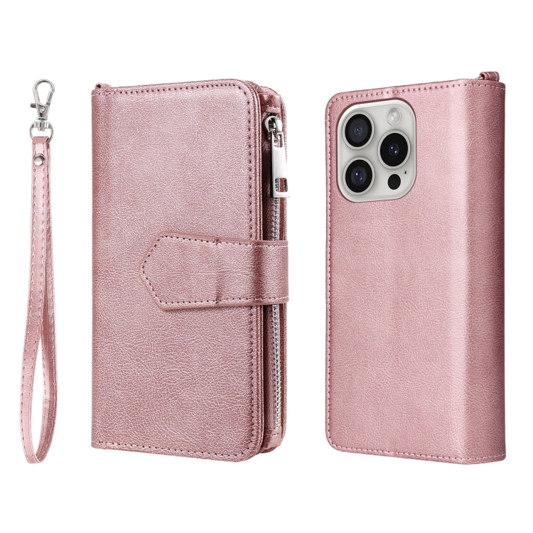 For iPhone 16 Pro Solid Color 2 in 1 Zipper Shockproof Phone Case(Rose Gold) - iPhone 16 Pro Cases by buy2fix | Online Shopping UK | buy2fix