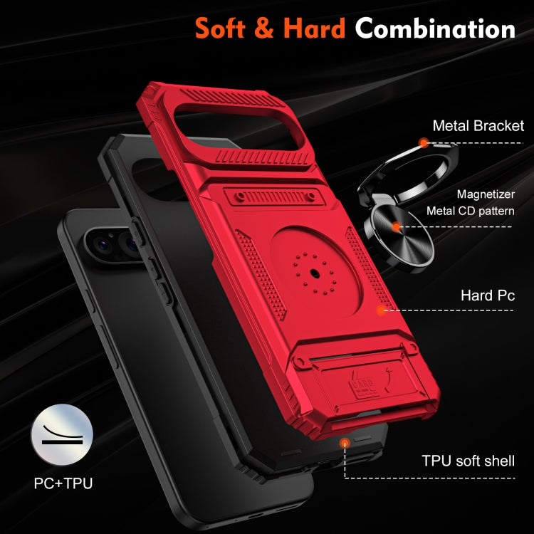 For Google Pixel 9 / 9 Pro TPU Hybrid PC Shockproof Card Phone Case with Metal Ring Holder(Red) - Google Cases by buy2fix | Online Shopping UK | buy2fix