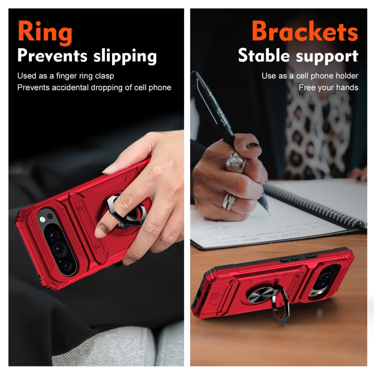 For Google Pixel 9 / 9 Pro TPU Hybrid PC Shockproof Card Phone Case with Metal Ring Holder(Red) - Google Cases by buy2fix | Online Shopping UK | buy2fix