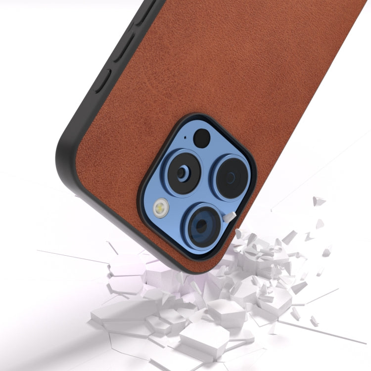 For iPhone 16 Pro Max Black Frame Two-color Calf Texture PU Phone Case(Brown) - iPhone 16 Pro Max Cases by buy2fix | Online Shopping UK | buy2fix