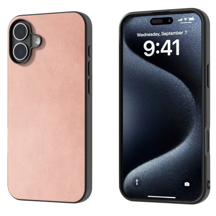 For iPhone 16 Black Frame Two-color Calf Texture PU Phone Case(Pink) - iPhone 16 Cases by buy2fix | Online Shopping UK | buy2fix