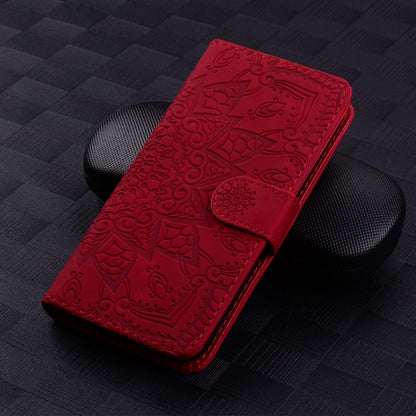 For Google Pixel 9 / 9 Pro Mandala Embossed Dual-Fold Calf Leather Phone Case(Red) - Google Cases by buy2fix | Online Shopping UK | buy2fix