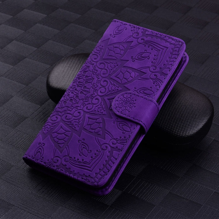 For Google Pixel 9 Pro XL Mandala Embossed Dual-Fold Calf Leather Phone Case(Purple) - Google Cases by buy2fix | Online Shopping UK | buy2fix