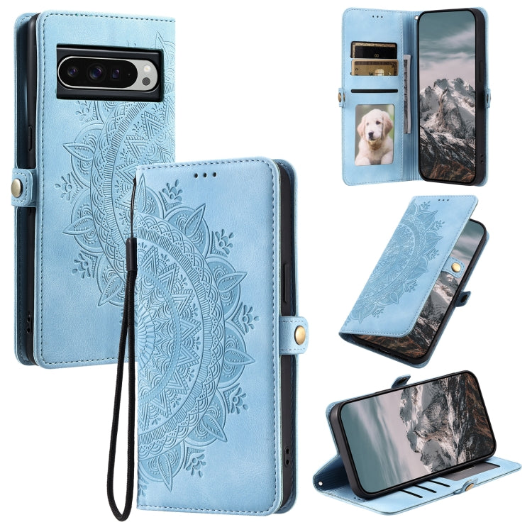 For Google Pixel 9 Pro XL Skin Feel Totem Embossed Leather Phone Case(Blue) - Google Cases by buy2fix | Online Shopping UK | buy2fix