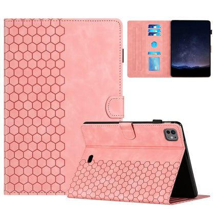 For iPad Pro 11 2024 / Air 10.9 2022 Honeycomb Embossed Leather Smart Tablet Case(Pink) - iPad Pro 11 2024 Cases by buy2fix | Online Shopping UK | buy2fix