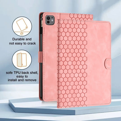 For iPad Pro 11 2024 / Air 10.9 2022 Honeycomb Embossed Leather Smart Tablet Case(Pink) - iPad Pro 11 2024 Cases by buy2fix | Online Shopping UK | buy2fix