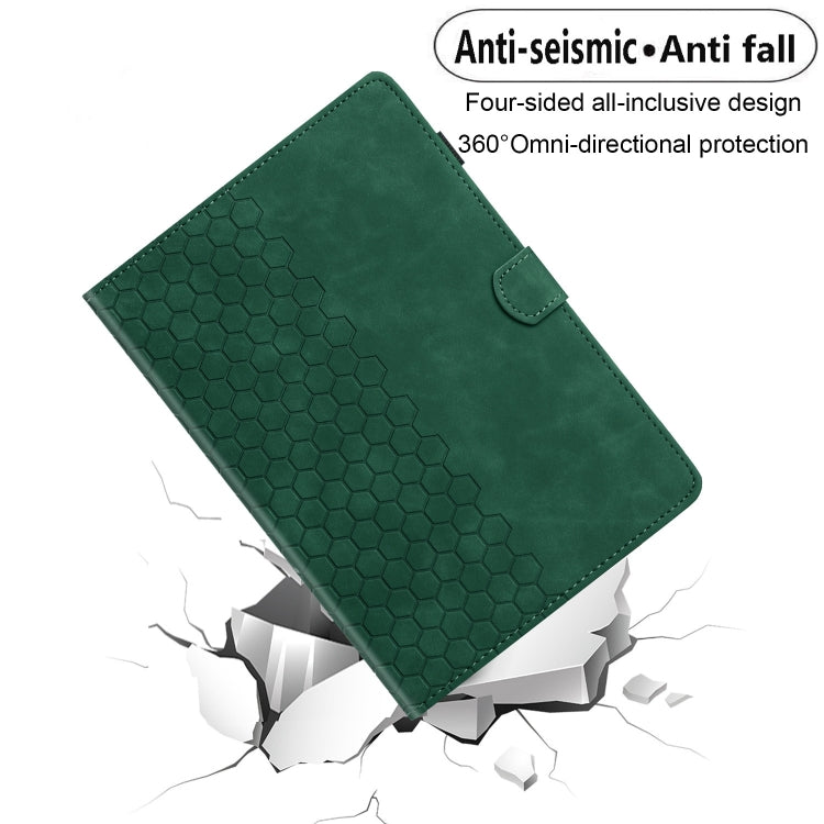 For Samsung Galaxy Tab S9 / S9 FE Honeycomb Embossed Leather Smart Tablet Case(Green) - Galaxy Tab S9 Cases by buy2fix | Online Shopping UK | buy2fix