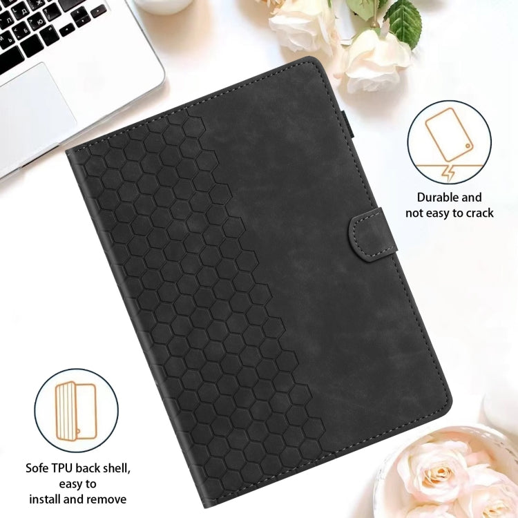 For Samsung Galaxy Tab S9 / S9 FE Honeycomb Embossed Leather Smart Tablet Case(Black) - Galaxy Tab S9 Cases by buy2fix | Online Shopping UK | buy2fix