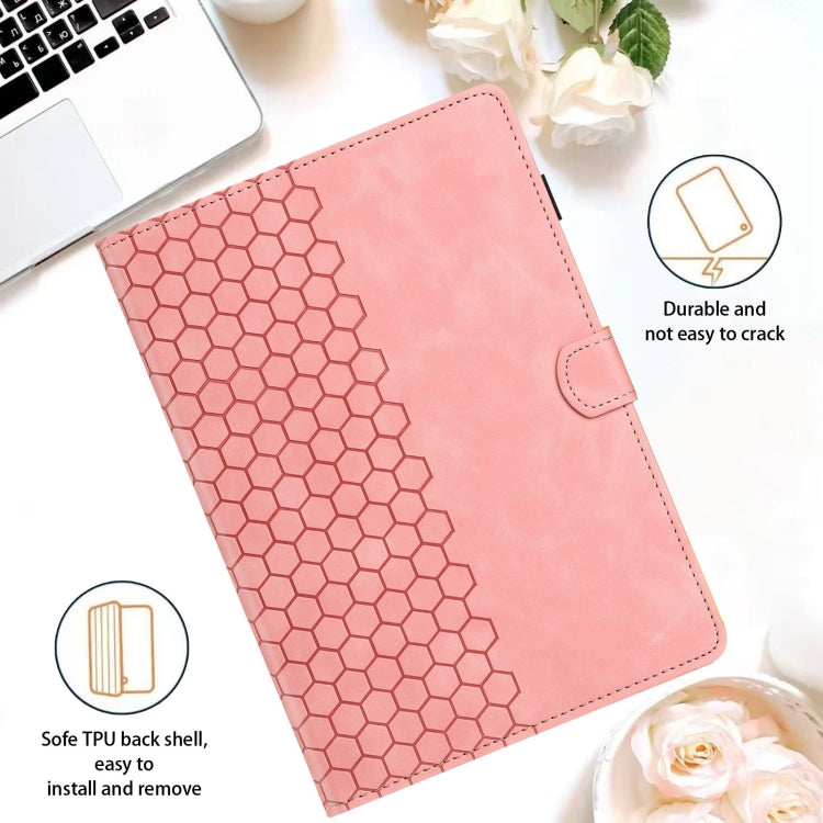 For Samsung Galaxy Tab A9 Honeycomb Embossed Leather Smart Tablet Case(Pink) - Galaxy Tab A9 by buy2fix | Online Shopping UK | buy2fix