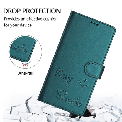 For Google Pixel 9 / Pixel 9 Pro Smile Embossing RFID Leather Phone Case(Peacock Green) - Google Cases by buy2fix | Online Shopping UK | buy2fix