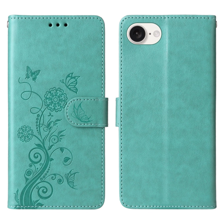 For iPhone SE 2024 Embossed Butterfly Flowers Leather Phone Case(Green) - iPhone 13 Cases by buy2fix | Online Shopping UK | buy2fix