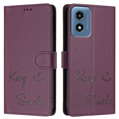 For Motorola Moto G Play 5G 2024 Global Smile Embossing RFID Leather Phone Case(Violet) - Motorola Cases by buy2fix | Online Shopping UK | buy2fix