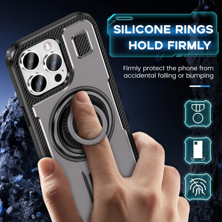 For iPhone 16 Pro Max Ring Holder Carbon Fiber PC Hybrid TPU Phone Case(Grey) - iPhone 16 Pro Max Cases by buy2fix | Online Shopping UK | buy2fix