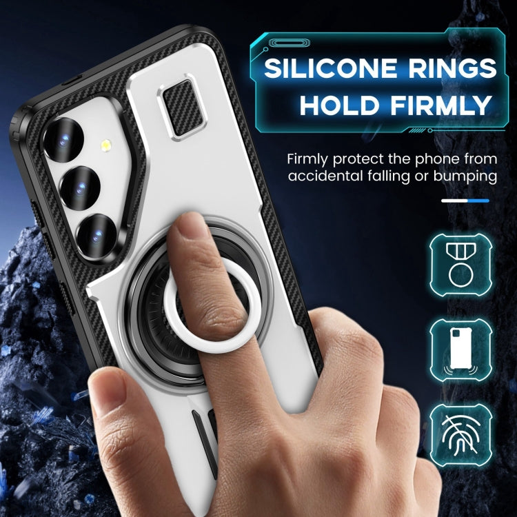 For Samsung Galaxy S25 5G Ring Holder Carbon Fiber PC Hybrid TPU Phone Case(White) - Galaxy S25 5G Cases by buy2fix | Online Shopping UK | buy2fix