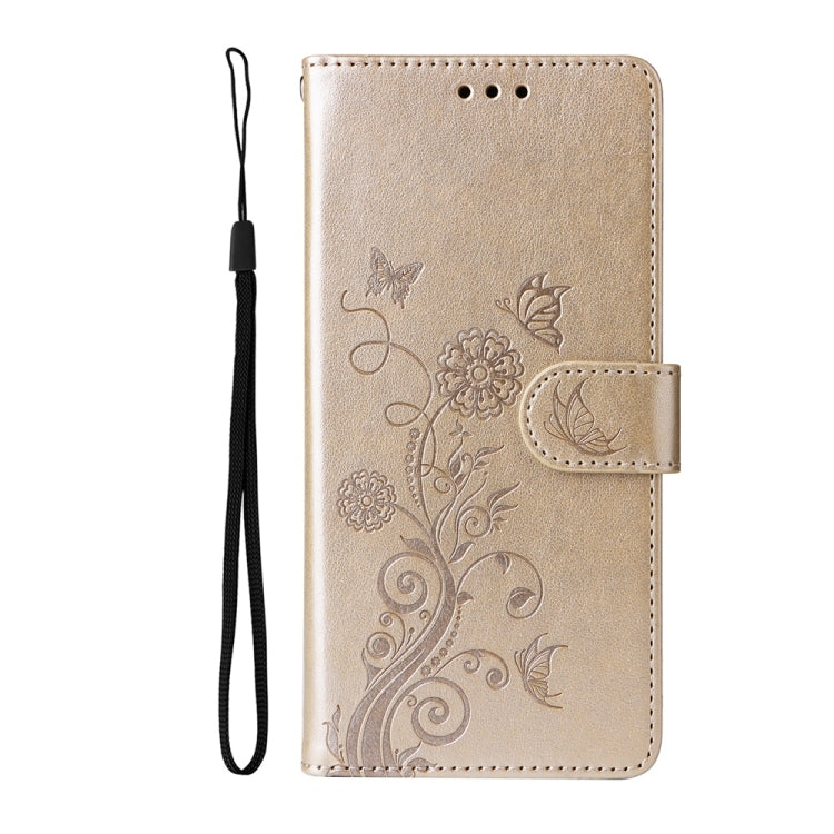 For Samsung Galaxy S25 Ultra 5G Embossed Butterfly Flowers Leather Phone Case(Gold) - Galaxy S25 Ultra 5G Cases by buy2fix | Online Shopping UK | buy2fix