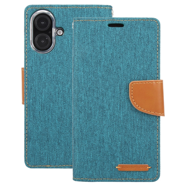 For iPhone 16 Plus GOOSPERY CANVAS DIARY Fabric Texture Flip Leather Phone Case(Green) - iPhone 16 Plus Cases by GOOSPERY | Online Shopping UK | buy2fix