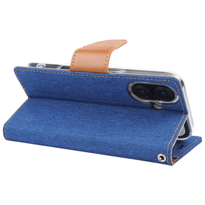 For iPhone 16 Plus GOOSPERY CANVAS DIARY Fabric Texture Flip Leather Phone Case(Blue) - iPhone 16 Plus Cases by GOOSPERY | Online Shopping UK | buy2fix