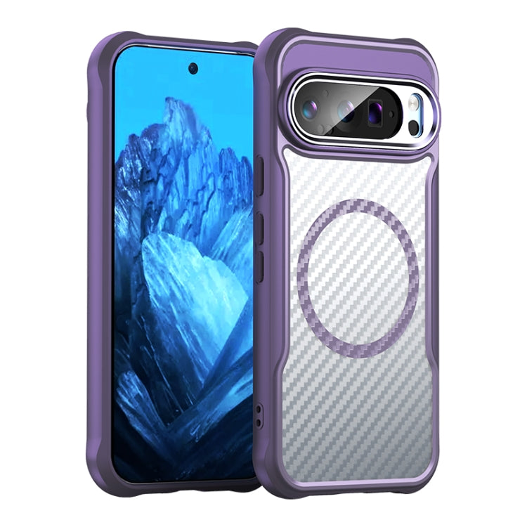 For Google Pixel 9 Pro / 9 Carbon Fiber Texture MagSafe Translucent Phone Case(Purple) - Google Cases by buy2fix | Online Shopping UK | buy2fix