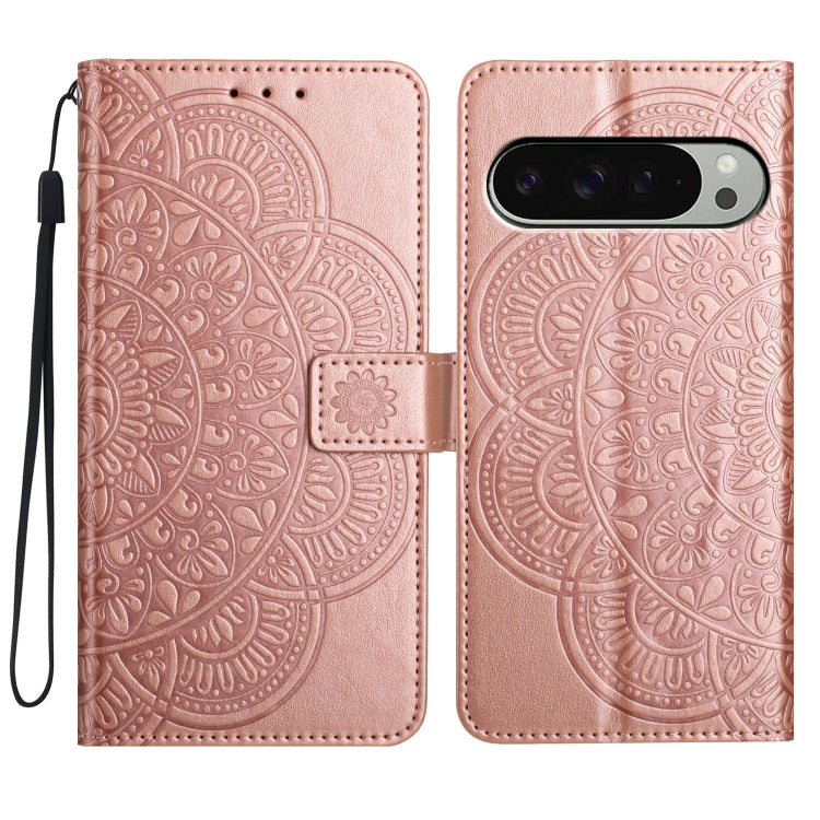 For Google Pixel 9 / 9 Pro Flower Embossed Leather Phone Case(Rose Gold) - Google Cases by buy2fix | Online Shopping UK | buy2fix