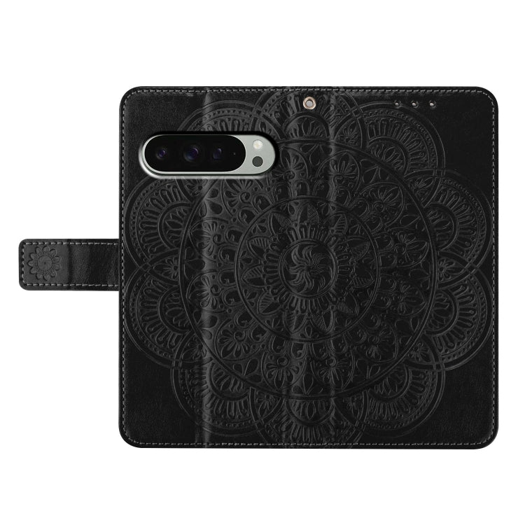 For Google Pixel 9 / 9 Pro Flower Embossed Leather Phone Case(Black) - Google Cases by buy2fix | Online Shopping UK | buy2fix