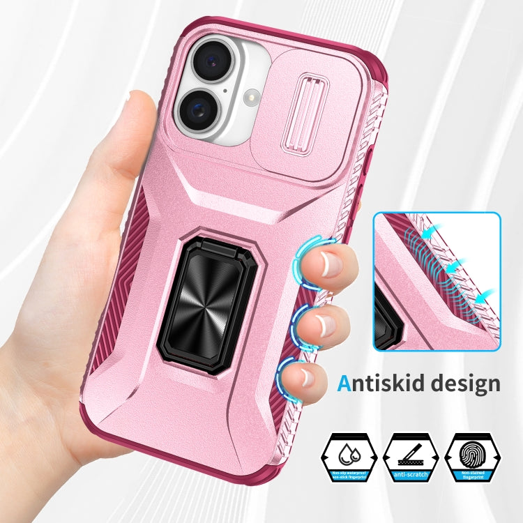 For iPhone 16 Plus Sliding Camshield Holder Phone Case(Pink + Rose Red) - iPhone 16 Plus Cases by buy2fix | Online Shopping UK | buy2fix