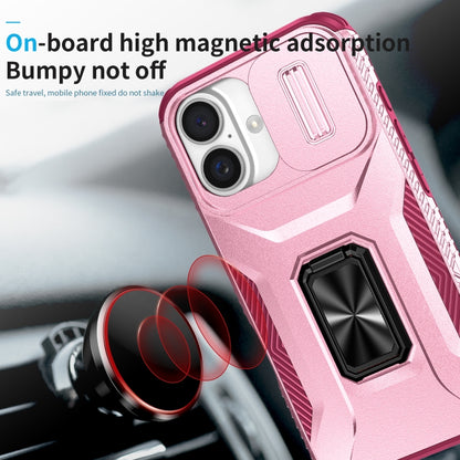 For iPhone 16 Plus Sliding Camshield Holder Phone Case(Pink + Rose Red) - iPhone 16 Plus Cases by buy2fix | Online Shopping UK | buy2fix