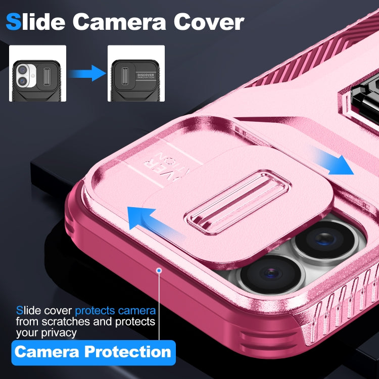 For iPhone 16 Plus Sliding Camshield Holder Phone Case(Pink + Rose Red) - iPhone 16 Plus Cases by buy2fix | Online Shopping UK | buy2fix