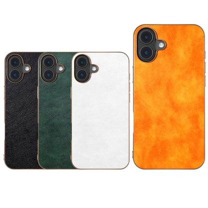 For iPhone 16 Nano Electroplating Dual Color Lichi Texture PU Phone Case(Orange) - iPhone 16 Cases by buy2fix | Online Shopping UK | buy2fix