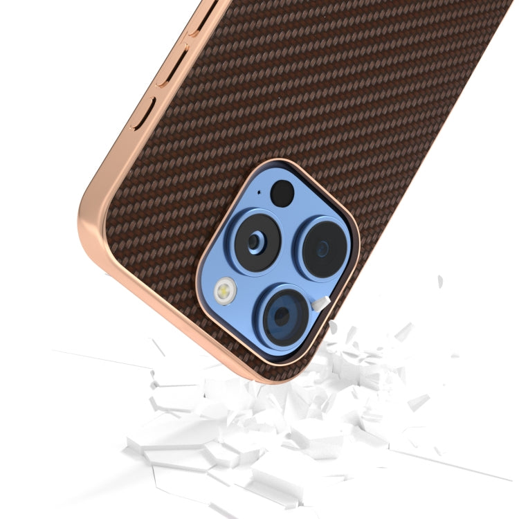 For iPhone 16 Pro Max Nano Electroplating Carbon Fiber Texture Phone Case(Dark Brown) - iPhone 16 Pro Max Cases by buy2fix | Online Shopping UK | buy2fix